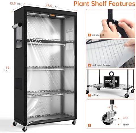 bstrip indoor greenhouse with grow light oxford cover, front angle view