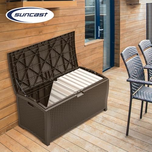 suncast 99 gallon deck garden garage home wicker showing dimensions