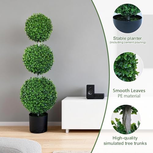4ft artificial topiary trees set of 2, faux, side view