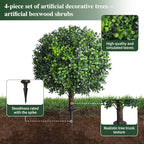 25" artificial boxwood topiary ball tree with ground, side view