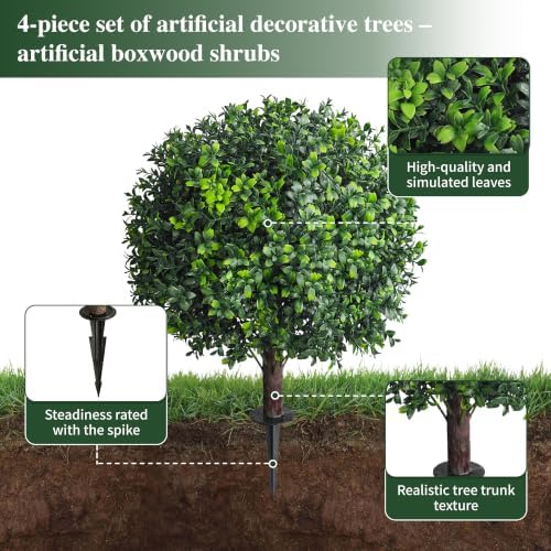 25" artificial boxwood topiary ball tree with ground, side view
