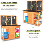 agitree outdoor garden potting bench, horticultural wooden workstation shown in use