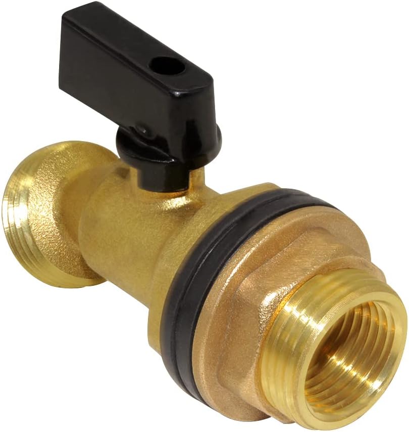 Hooshing Brass Rain Barrel Spigot Water Container, 1 Inch O.D. Inlet to 3/4" GHT Outlet with Quarter Turn Ball Valve Bulkhead Fitting for Outdoor Plastic Bucket Water Tanks