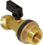 Hooshing Brass Rain Barrel Spigot Water Container, 1 Inch O.D. Inlet to 3/4" GHT Outlet with Quarter Turn Ball Valve Bulkhead Fitting for Outdoor Plastic Bucket Water Tanks