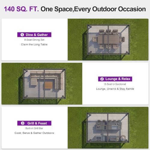 purple leaf 92ks louvered pergola 10' x 14', side view