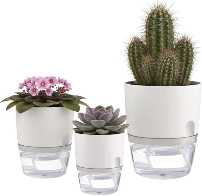 6/4/3Inch Self Watering Planter Pots 3 Pack Plant Pot for Indoor Wicking Flower Pots Plant Pots Modern Decorative Planter for House Plants,Herbs,Indoor Outdoor Plant (White)