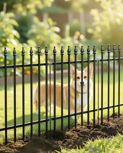 arifaro 5 panels metal garden fence 24" h, side view