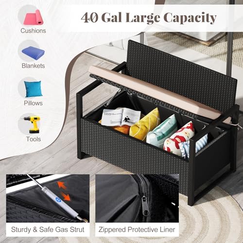 tangkula 40 gallon rattan outdoor bench with storage, package contents