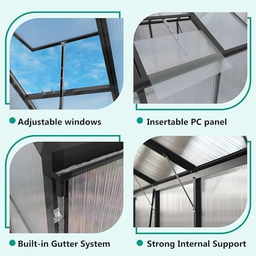 greenhouse for outdoors 8x12x7.8ft, polycarbonate greenhouse with stronger, close-up detail