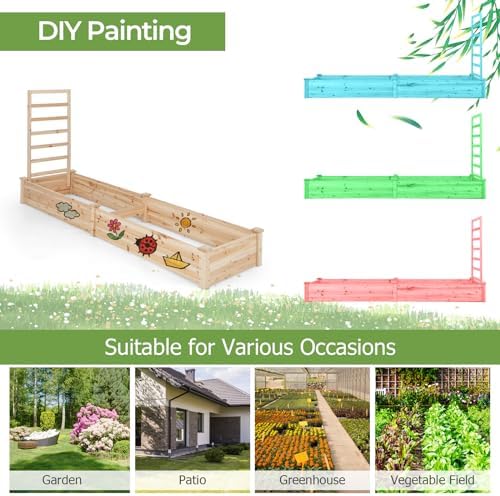 s afstar raised garden bed with trellis & showing dimensions