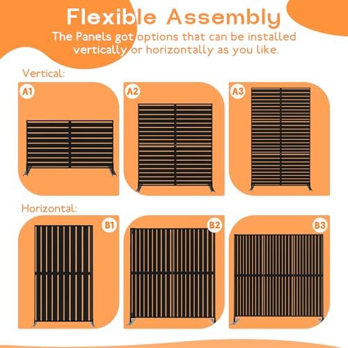 mtart metal privacy screen 72" h x 47.2" showing dimensions
