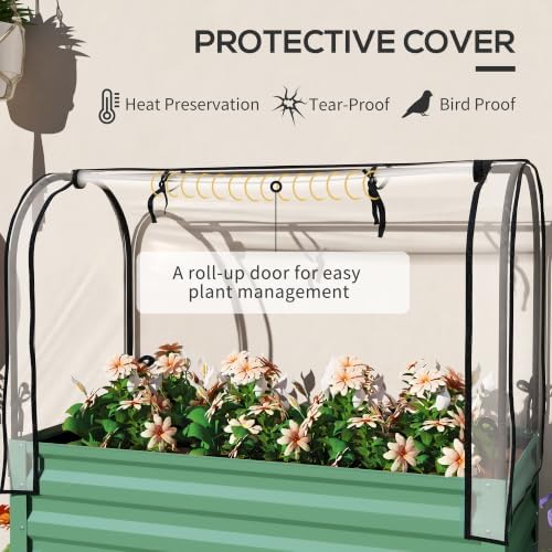 outsunny raised garden bed with cover and storage, close-up detail