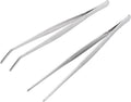 Miupoo Long Handle Stainless Steel Paint Straight and Curved Tweezers Nippers,Extra Long Precision Craft Tweezers Set with Serrated Tips,Silver,2 pieces,9.8Inches