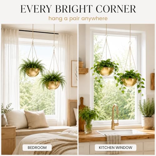 acelist gold hanging planter for indoor plants, set on a desk or shelf