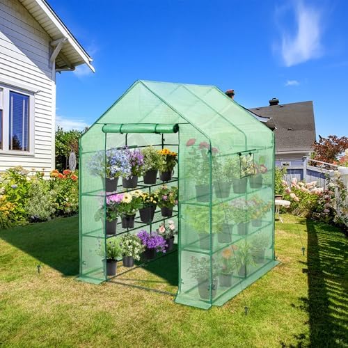 eagle peak walk in 3-tier greenhouse with wire showing dimensions