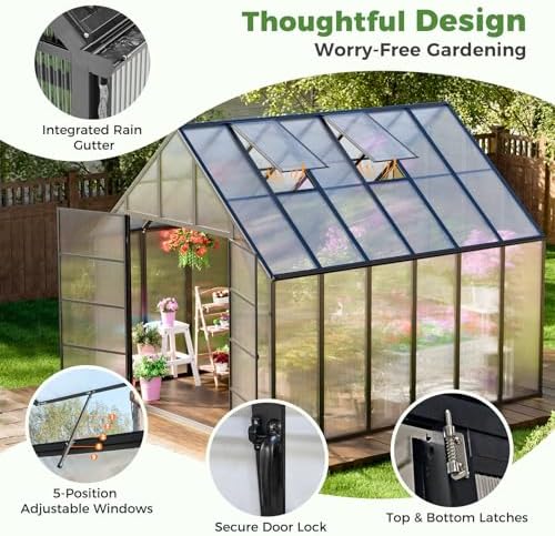 wacasa 12x10x10 ft polycarbonate greenhouse with aluminum frame, close-up detail