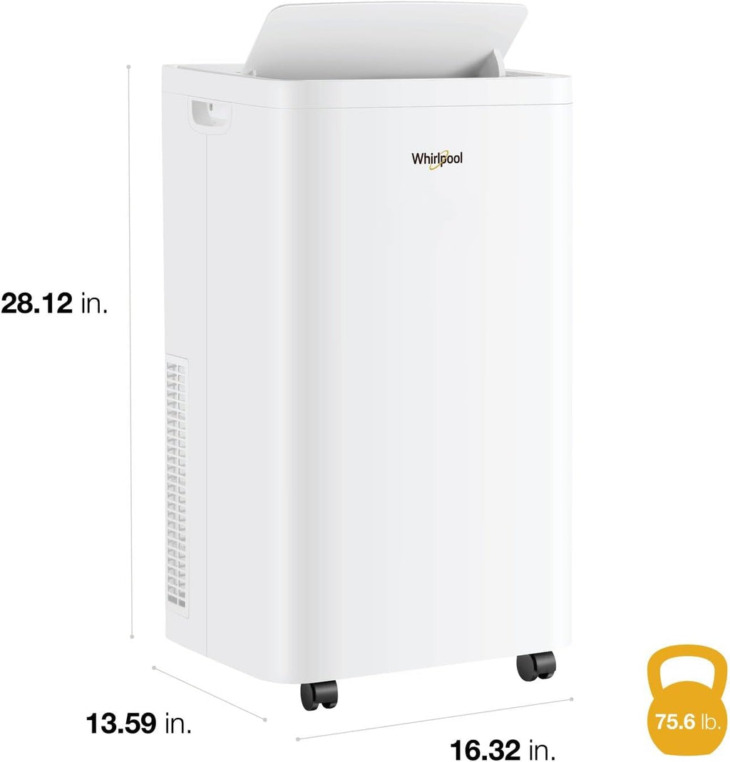 whirlpool 14,000 btu portable air conditioner with heater, side view