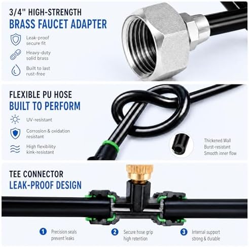 misters for outside patio 63ft(19.2m)+21 brass mist nozzles+a, side view