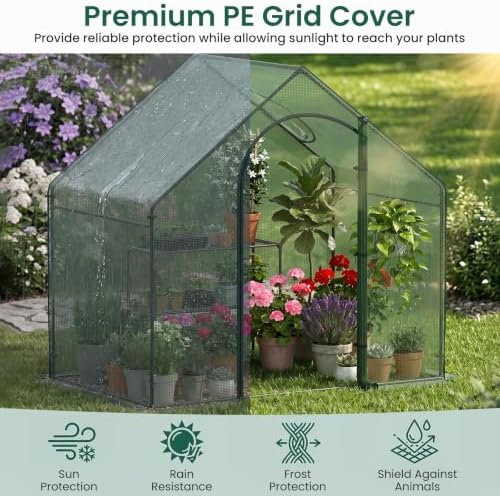 happygrill walk-in greenhouse, portable outdoor green house with showing dimensions