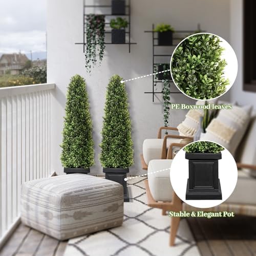 3.5ft topiary trees artificial outdoor set of 2, close-up detail