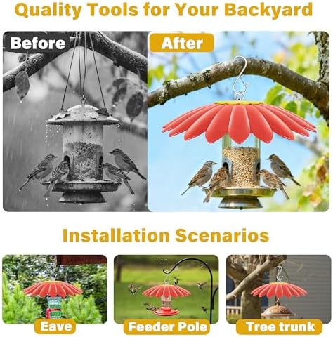 10.5 inch Hummingbird Feeder Shade Dome Cover,Rain Guard,Weather Guard for Bird Feeder, Umbrella Cover for Bird House for Outdoor,Squirrel Baffle,Flower Design(Red) 2 Pack