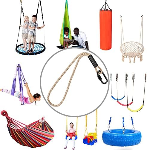 SELEWARE 4ft Hammock Straps, Tree Swing Rope with Carabiner | Beige Extension Kit, Easy Setup, Supports Tree Swings, Hammock Chairs, Indoor Outdoor Applications