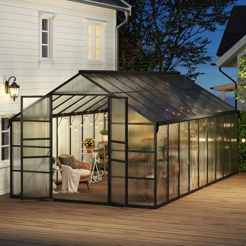 jocoevol 8x10ft galvanized steel greenhouse,walk-in green house for, front angle view