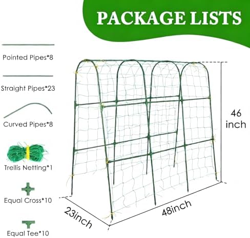 48x46 in u-shape cucumber trellis for climbing plants shown in use