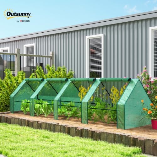 outsunny 12' x 3' x 3' mini greenhouse shown in use