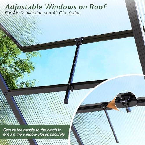 jocisland 6x12 ft walk-in polycarbonate greenhouse with 2 showing dimensions