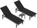 Outdoor Lounge Chairs Set of 3, Aluminum Chaise Lounge Chairs with 5-Position Recliner, Patio Lounge Chair for Backyard, Poolside, Deck, Lawn (Black)