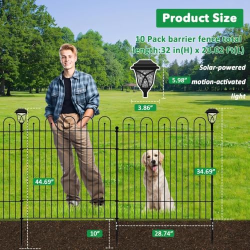 garden fence animal barrier with lights, 5 panels shown in use