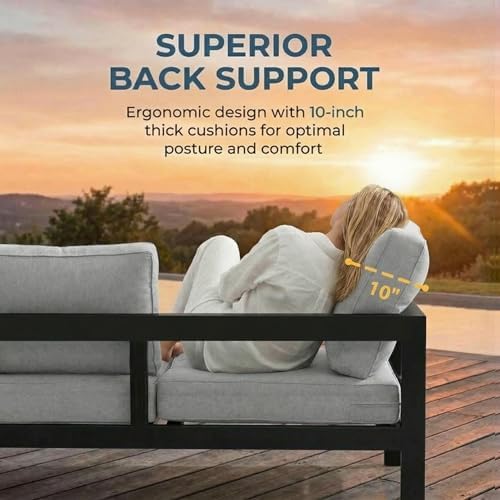 solaste aluminum patio furniture set for all weather showing dimensions