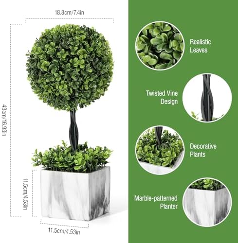 lewondr 16'' potted artificial topiary boxwood topiary ball, close-up detail