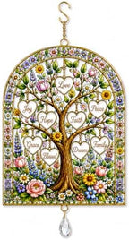 tree of life stained glass window hanging,colorful sun, side view
