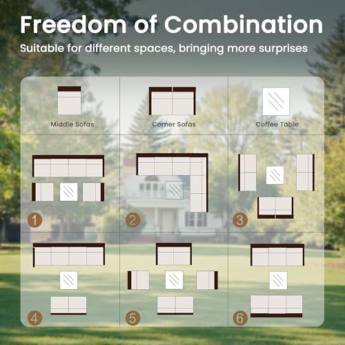 7 piece outdoor patio sectional furniture set, modular, front angle view
