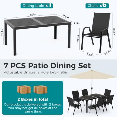 pamapic outdoor dining sets for 6, rectangular steel shown in use
