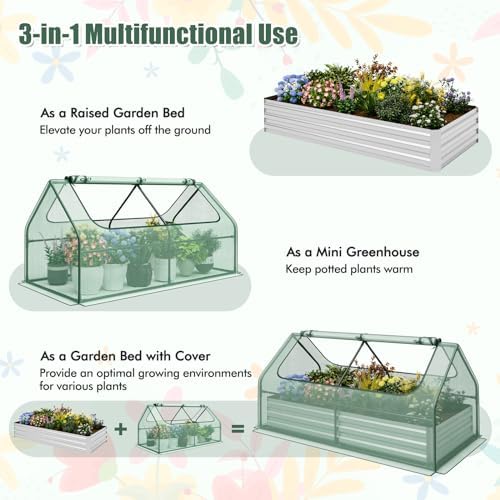 giantex galvanized steel raised garden bed with mini, front angle view