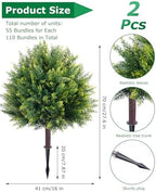 27.6'' artificial cedar topiary trees with spikes, set, package contents