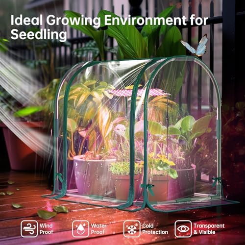 bstrip mini indoor greenhouse with grow light, desktop shown in use