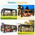 12' x 16' pergola with curtain & adjustable, front angle view