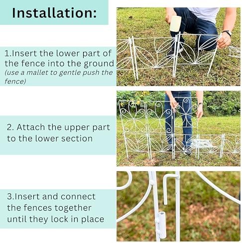 shoplala garden fence (10 panels) 12.5inx31in white metal showing dimensions