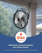 vevor wall mount fan, 18 inch 4150 cfm showing dimensions