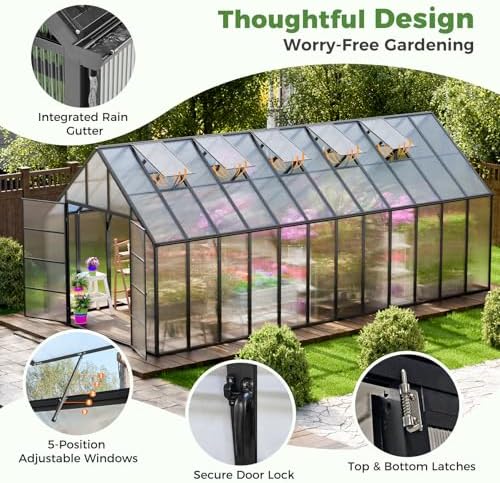wacasa 24x10x10 ft polycarbonate greenhouse with aluminum frame, side view
