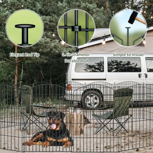 10‑panel no‑dig metal garden fence 32"h x 23.6'l showing dimensions