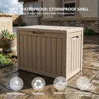 outdoor storage box, 50 gallon waterproof deck box, side view