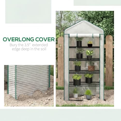 outsunny 5 tier mini greenhouse small portable 76", front angle view