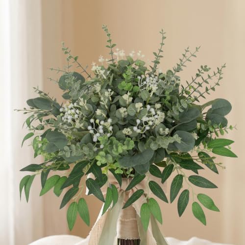 hananona 135 pcs mixed eucalyptus leaves stems artificial, side view