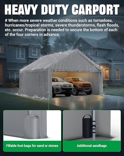 acepic upgraded 20x20 heavy duty carport, drive through, close-up detail