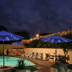 MASTERCANOPY 11ft Patio Umbrella with Solar Lights, Blue | 8 Ribs, 32 Solar LED Lights, Tilt & Crank, UV/Water-Resistant, Easy Setup – Ideal for Garden, Deck, Pool